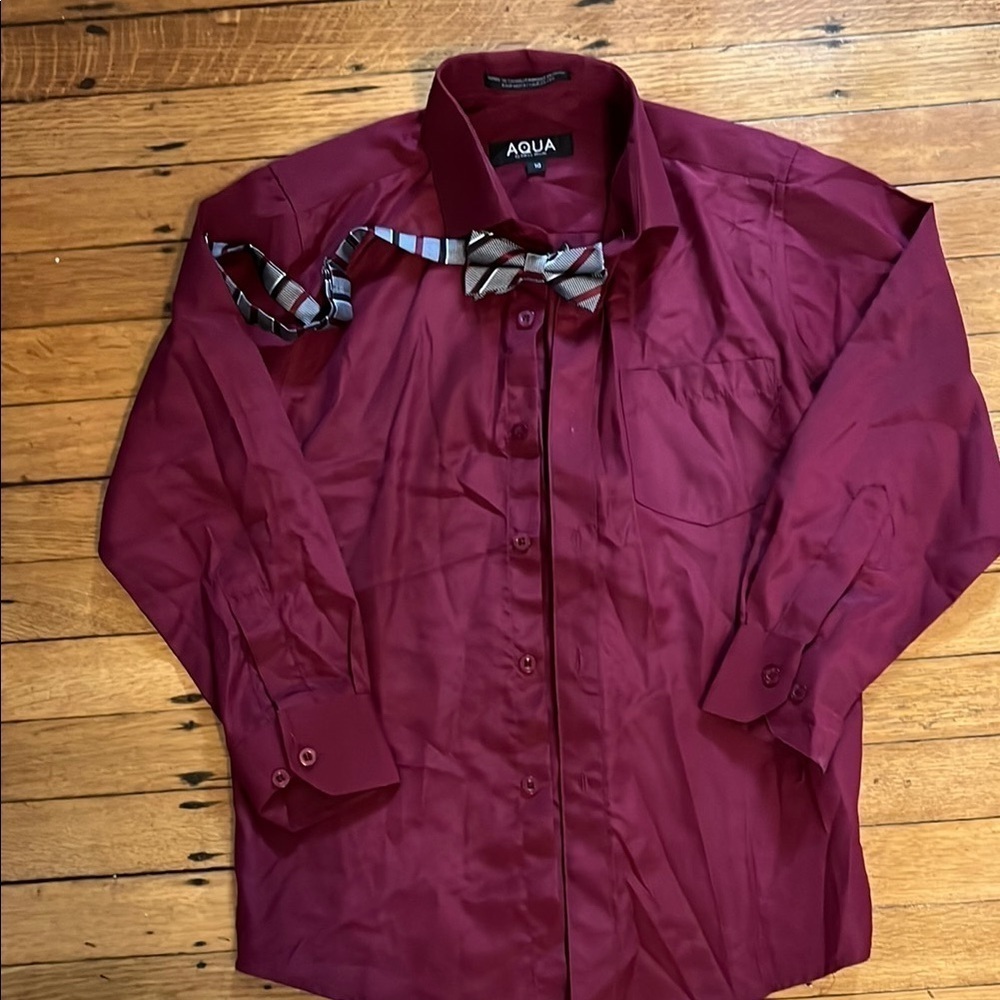 Cranberry button down dress shirt with bow tie. NWOT